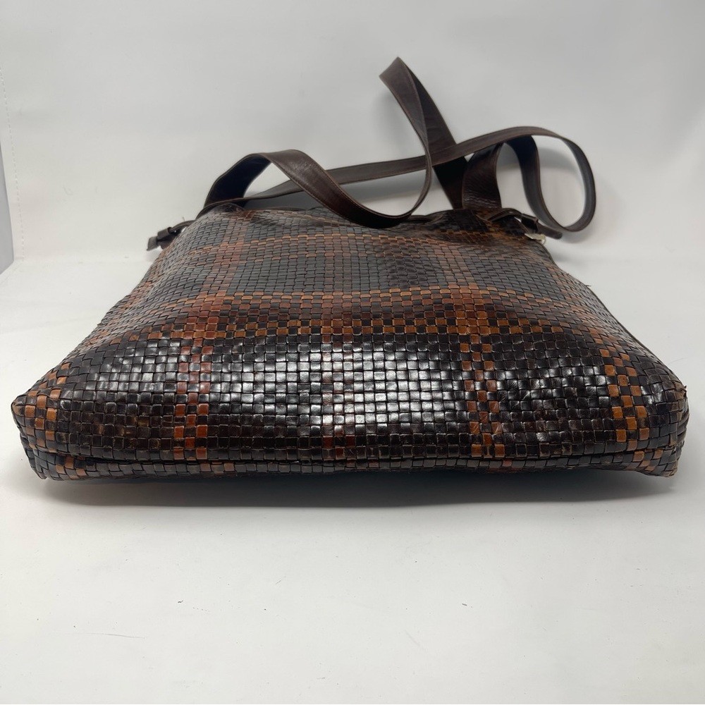 Vintage CEM Woven Leather Shoulder Bag | Brown Check | Boho Artisan Tote - Picture 10 of 13
